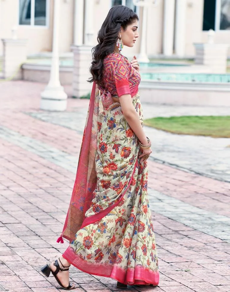 Light Green(Mint Green) Linen Printed Sarees