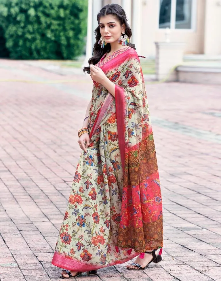 Light Green(Mint Green) Linen Printed Sarees