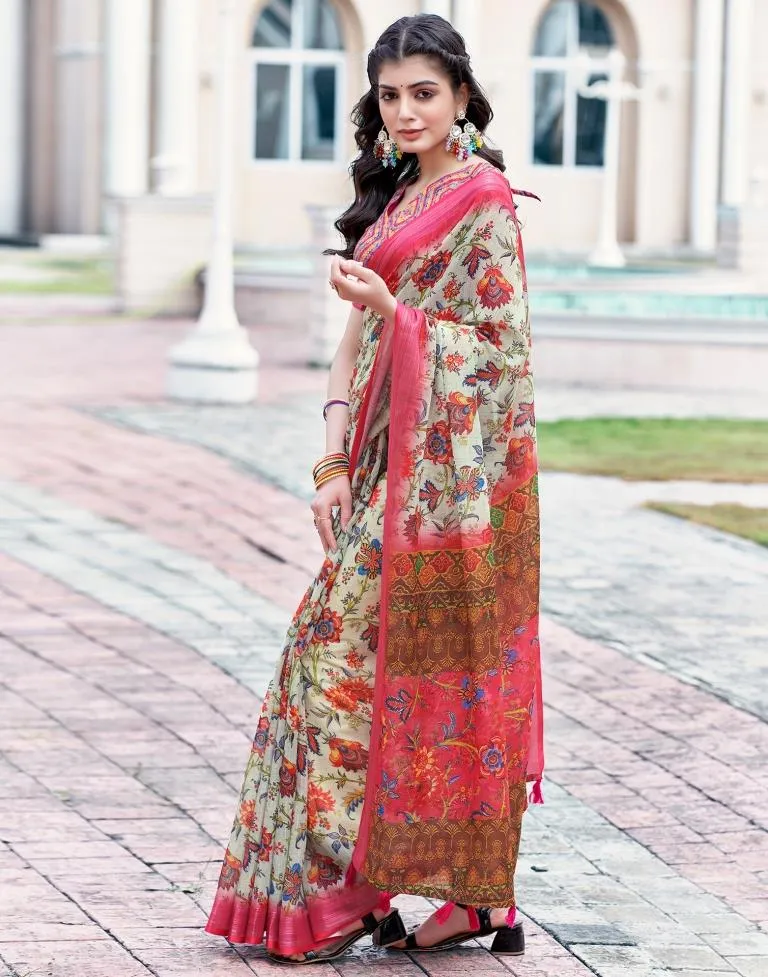 Light Green(Mint Green) Linen Printed Sarees