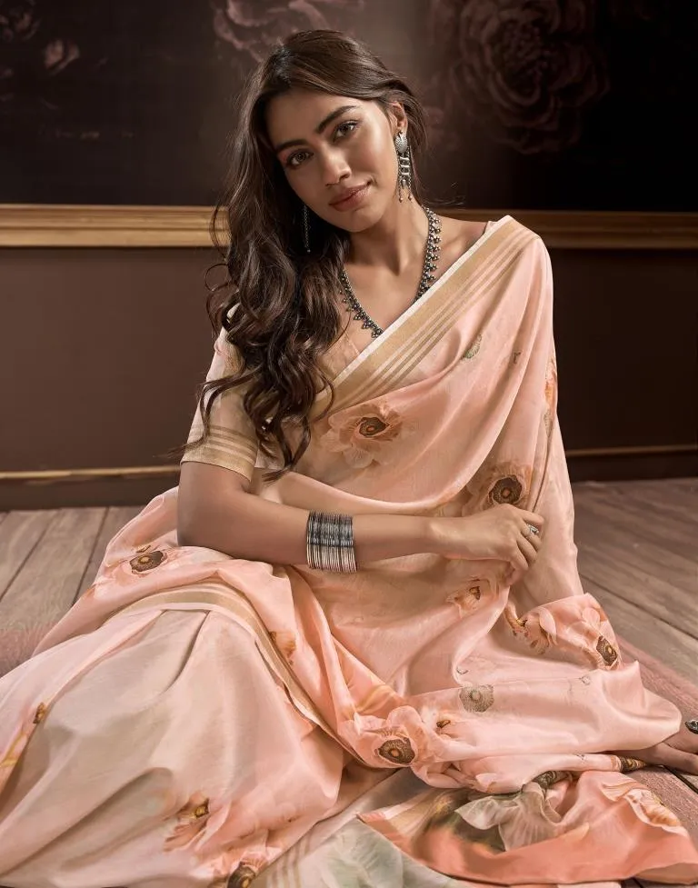 Light Peach Silk Printed Sarees