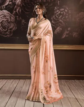 Light Peach Silk Printed Sarees