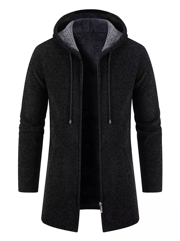 Long Hooded Zipper Men Cardigan Sweater