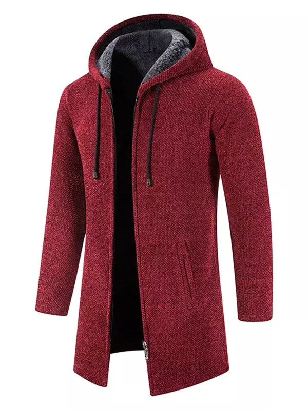 Long Hooded Zipper Men Cardigan Sweater