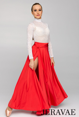 Long Red Ballroom/Tango Practice Skirt with Tie Detail and Soft Hem PRA 824