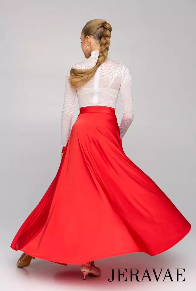 Long Red Ballroom/Tango Practice Skirt with Tie Detail and Soft Hem PRA 824