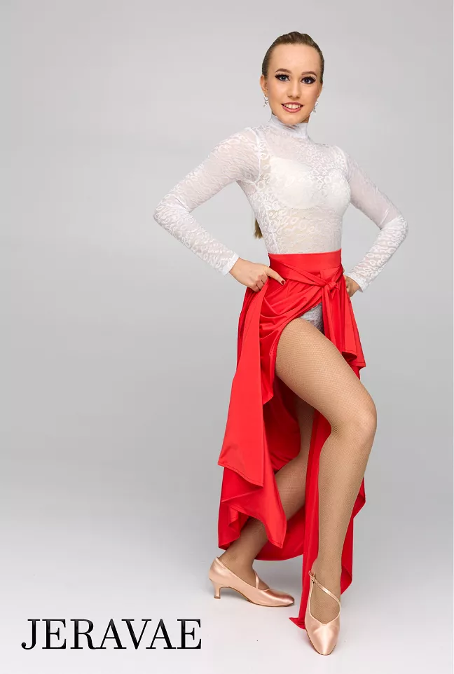 Long Red Ballroom/Tango Practice Skirt with Tie Detail and Soft Hem PRA 824