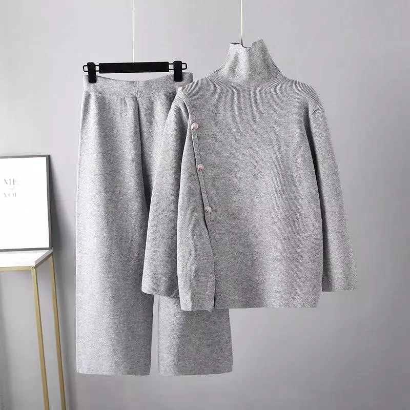 Loose Turtleneck Wide Leg Pants Women Sweater Sets