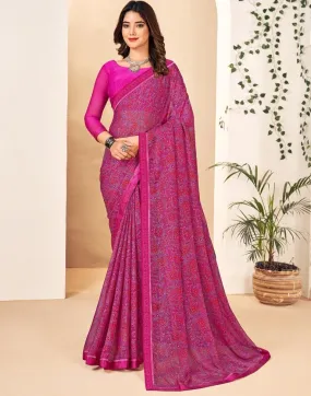 Magenta Georgette Printed Sarees