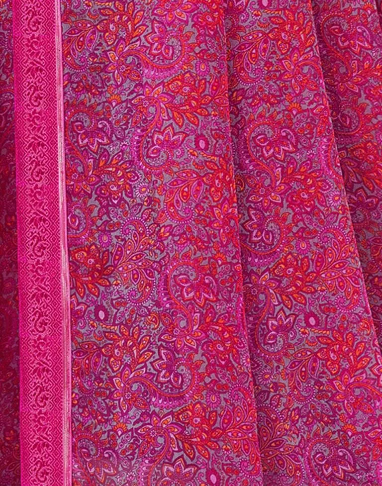 Magenta Georgette Printed Sarees