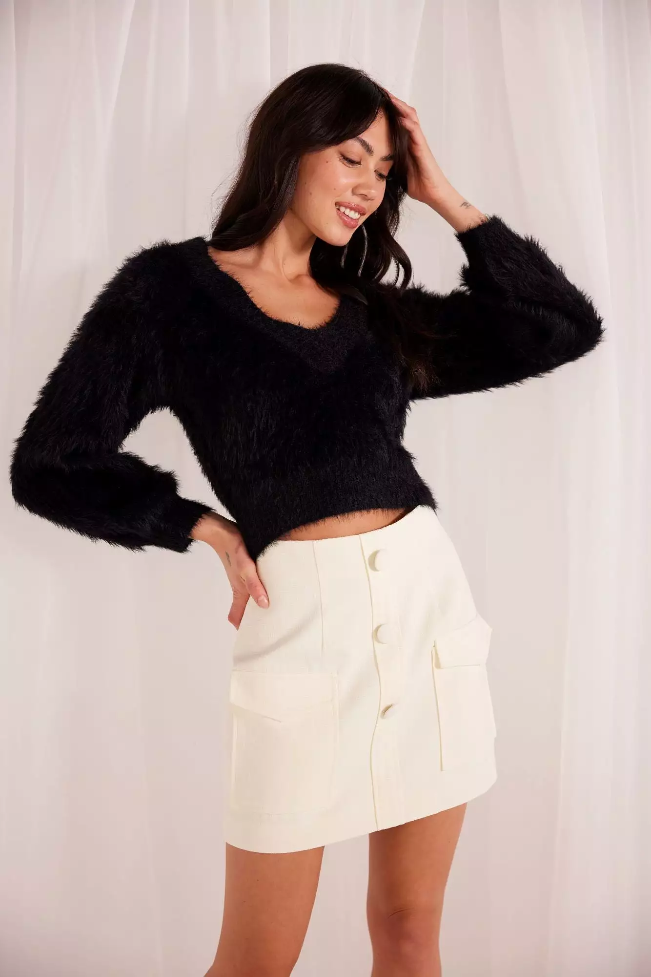 Maisie Fluffy Knit Sweater | Black