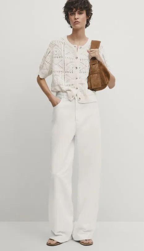 Massimo Dutti  |Casual Style Cotton Short Sleeves Elegant Style Cardigans