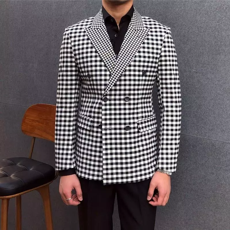 Men Blazer - Checked Black-White Blazer