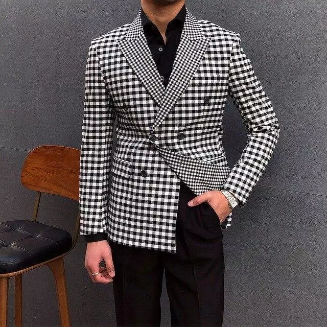 Men Blazer - Checked Black-White Blazer