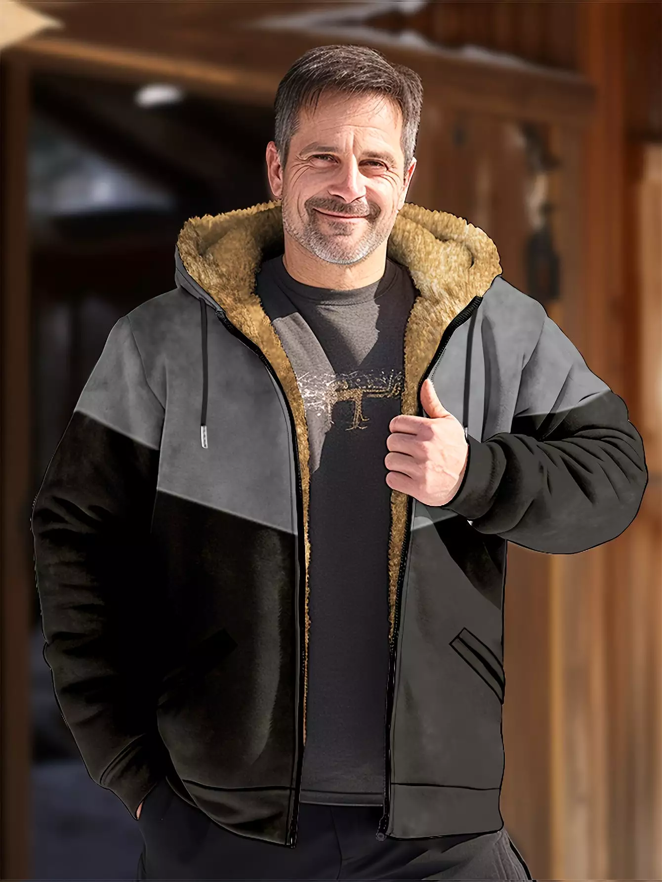 Men's Color Block Fleece-Lined Winter Coat: Style Meets Comfort (Item ID: KX32370)