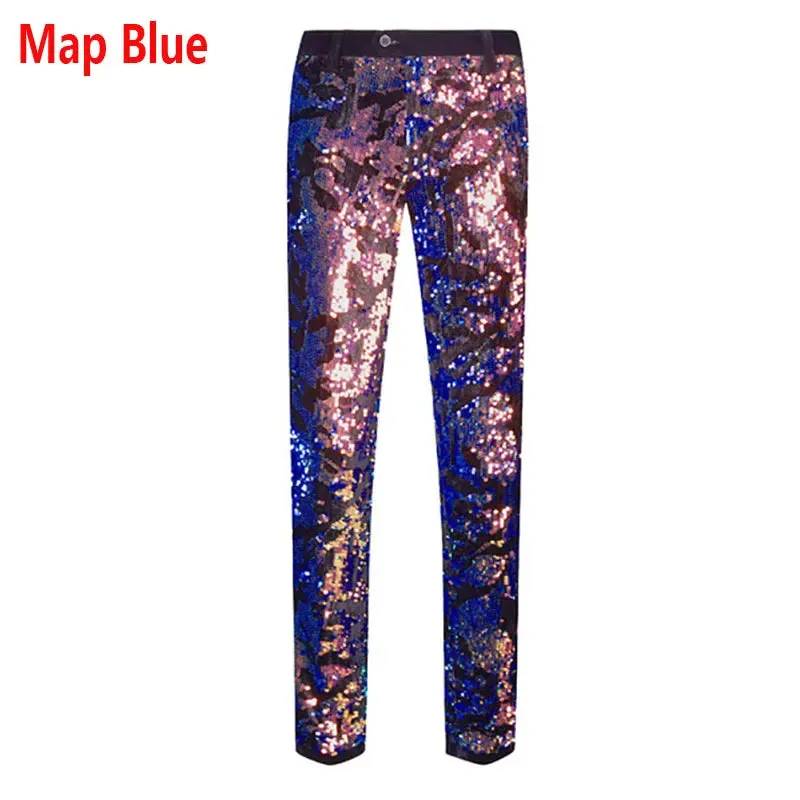 Men's Luxury Glitter Sequin Slim Fit Straight Wedding Party Prom Casual Pants