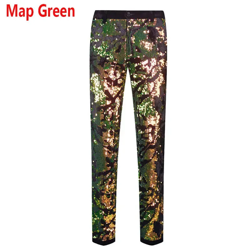 Men's Luxury Glitter Sequin Slim Fit Straight Wedding Party Prom Casual Pants