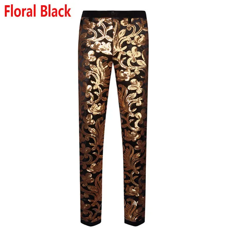 Men's Luxury Glitter Sequin Slim Fit Straight Wedding Party Prom Casual Pants