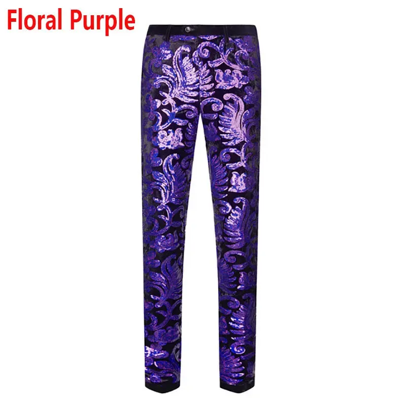 Men's Luxury Glitter Sequin Slim Fit Straight Wedding Party Prom Casual Pants