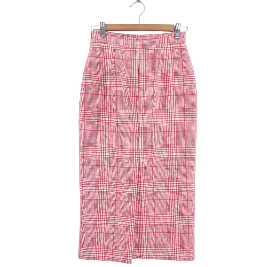 Miu Miu Cherry Pink Check Midi Pencil Skirt - USA 2 / XS