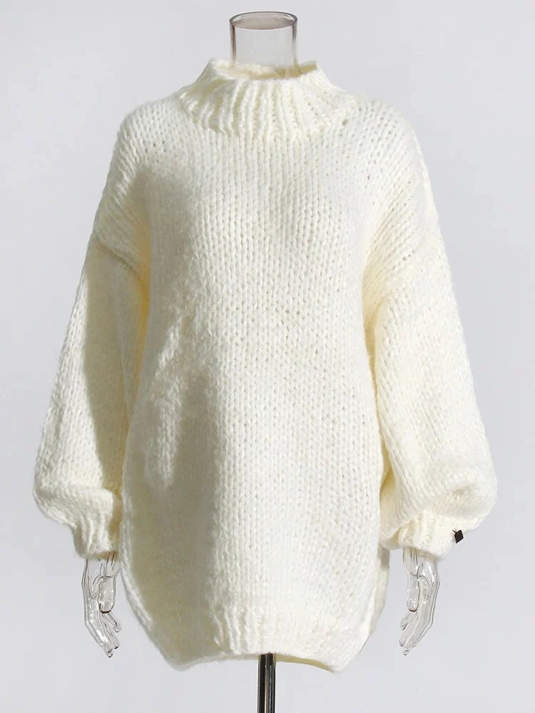 Mohair Sweaters For Women Round Neck Lantern Sleeve Loose Sweater Dress