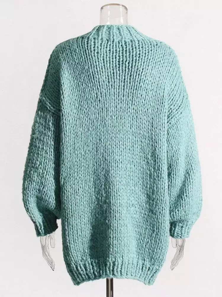 Mohair Sweaters For Women Round Neck Lantern Sleeve Loose Sweater Dress