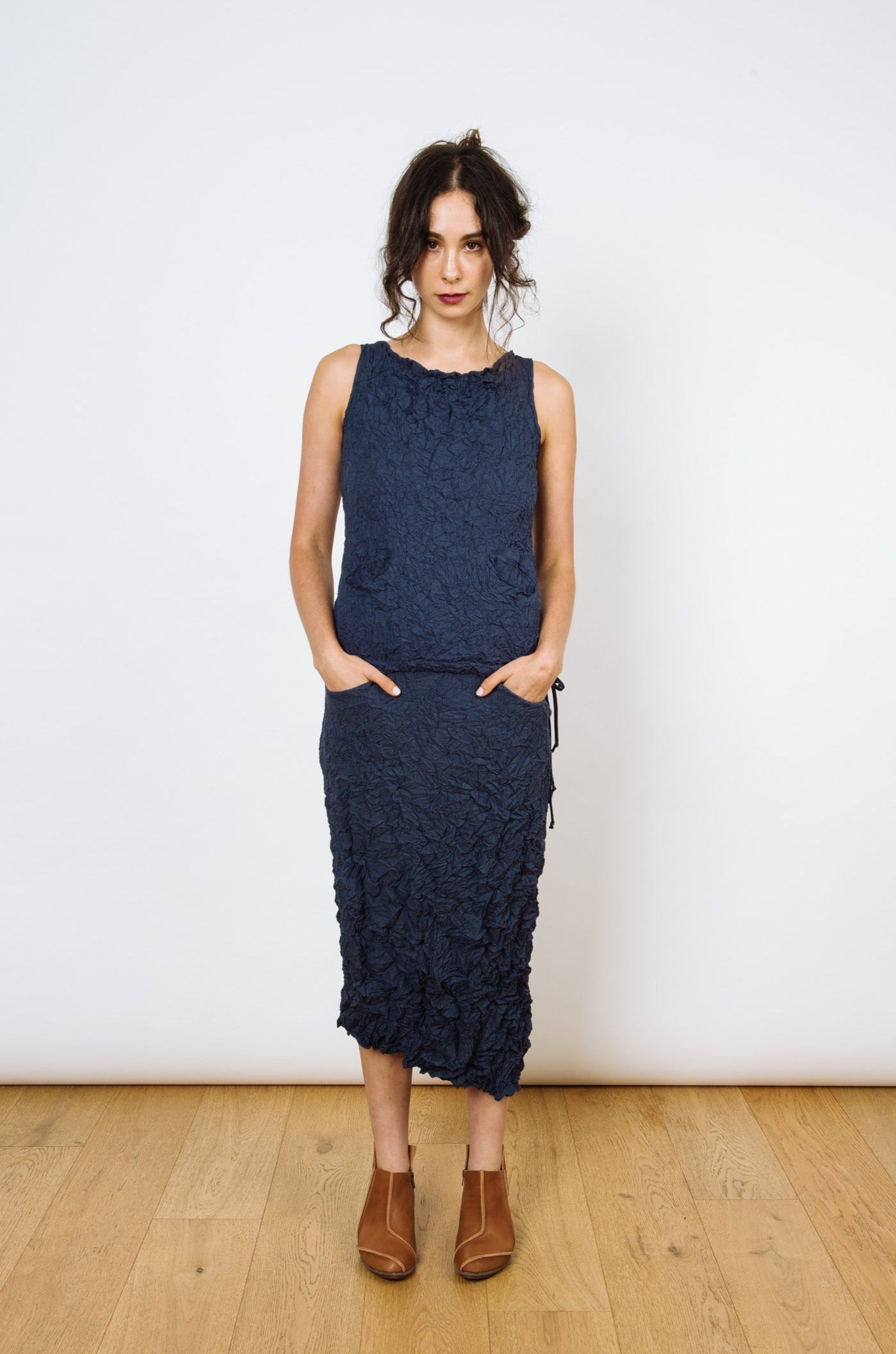 Moth Asymmetrical Long Skirt | Navy