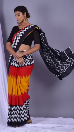 Multi-Colour Stripes Print Pure Cotton Sarees (RMULSAR12)