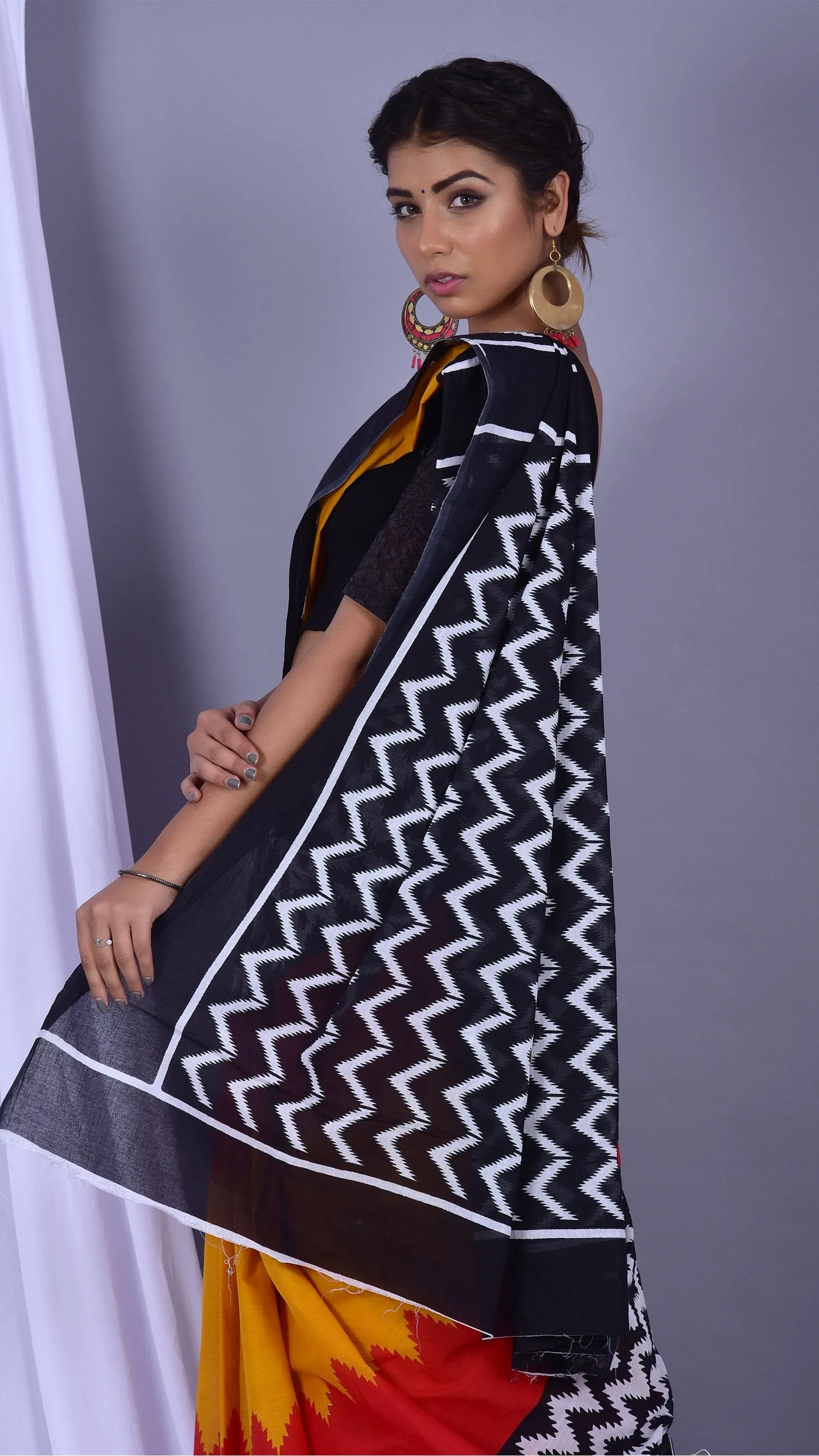 Multi-Colour Stripes Print Pure Cotton Sarees (RMULSAR12)