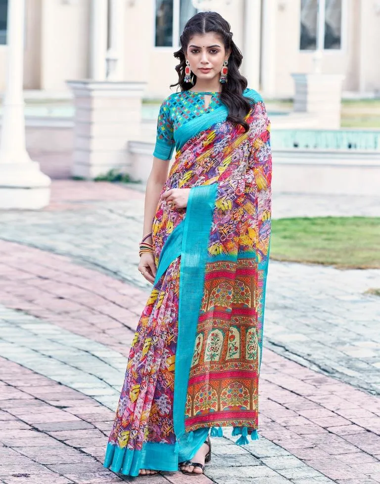 Multi Linen Printed Sarees