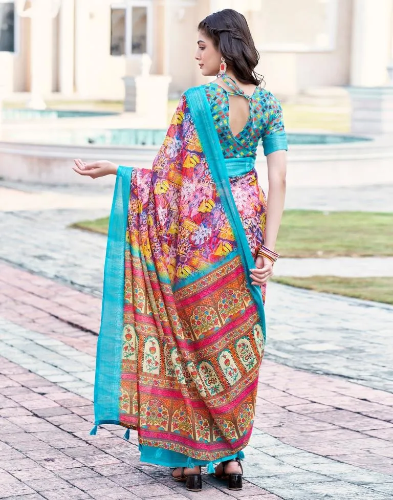 Multi Linen Printed Sarees