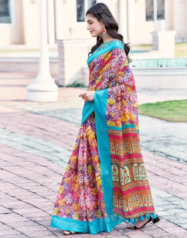 Multi Linen Printed Sarees