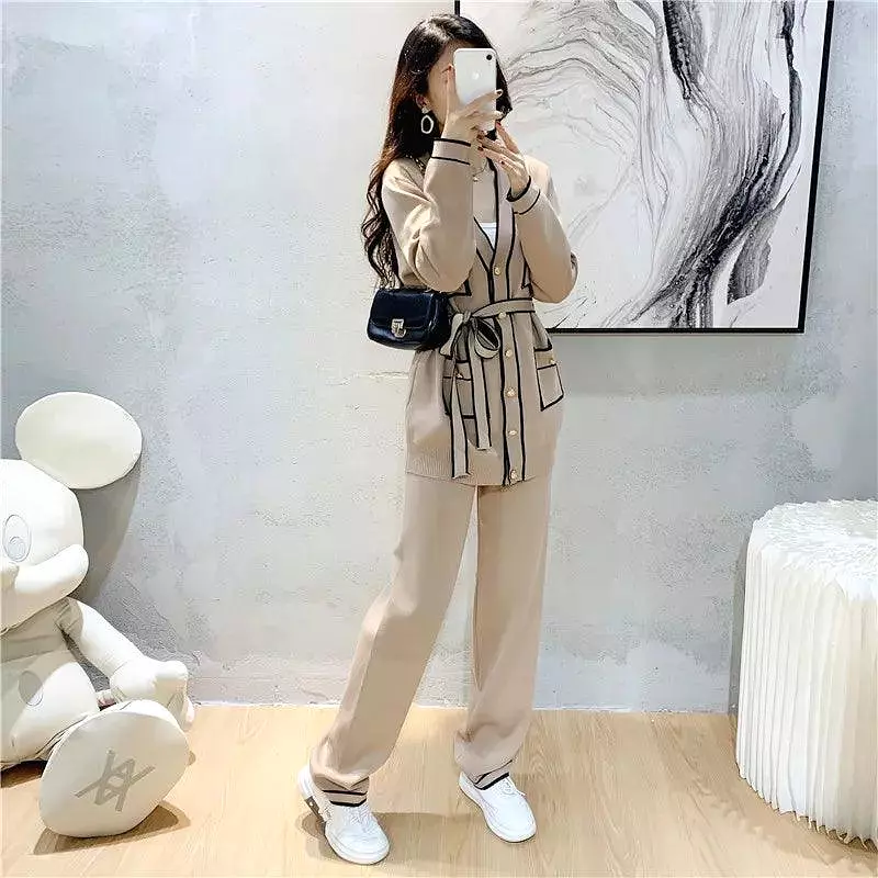 Multi-pockets Two-Piece Women Pants Sweater Set