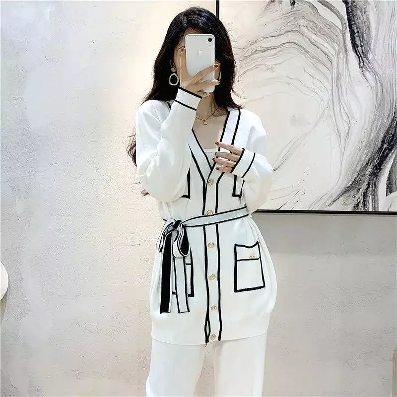 Multi-pockets Two-Piece Women Pants Sweater Set