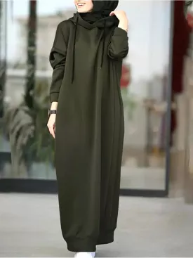 Muslim Dress Women Sweatshirt Dress Stylish Hoodies Long Sleeve Maxi Dress Female Casual Solid Hooded Vestidos Robe S2756458