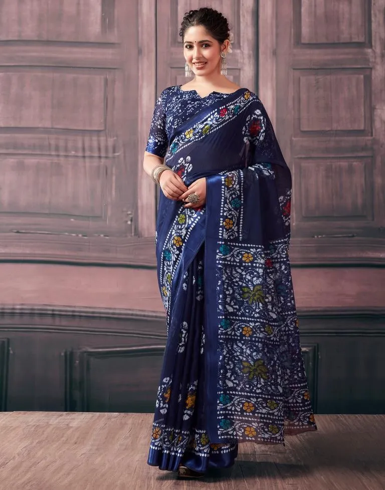 Navy Blue Cotton Printed Sarees