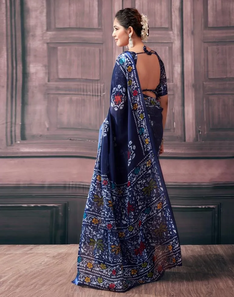 Navy Blue Cotton Printed Sarees