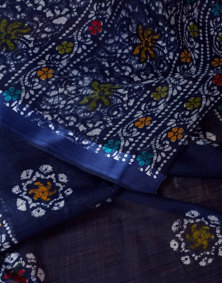 Navy Blue Cotton Printed Sarees