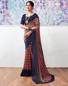 Navy Blue Georgette Printed Sarees