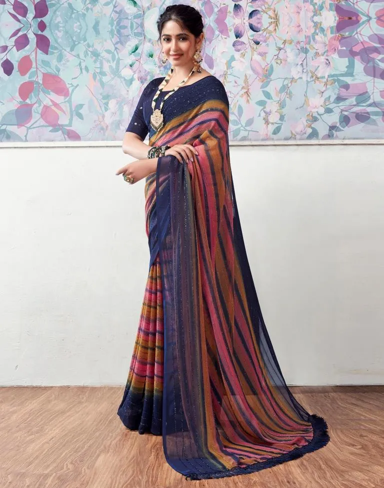 Navy Blue Georgette Printed Sarees