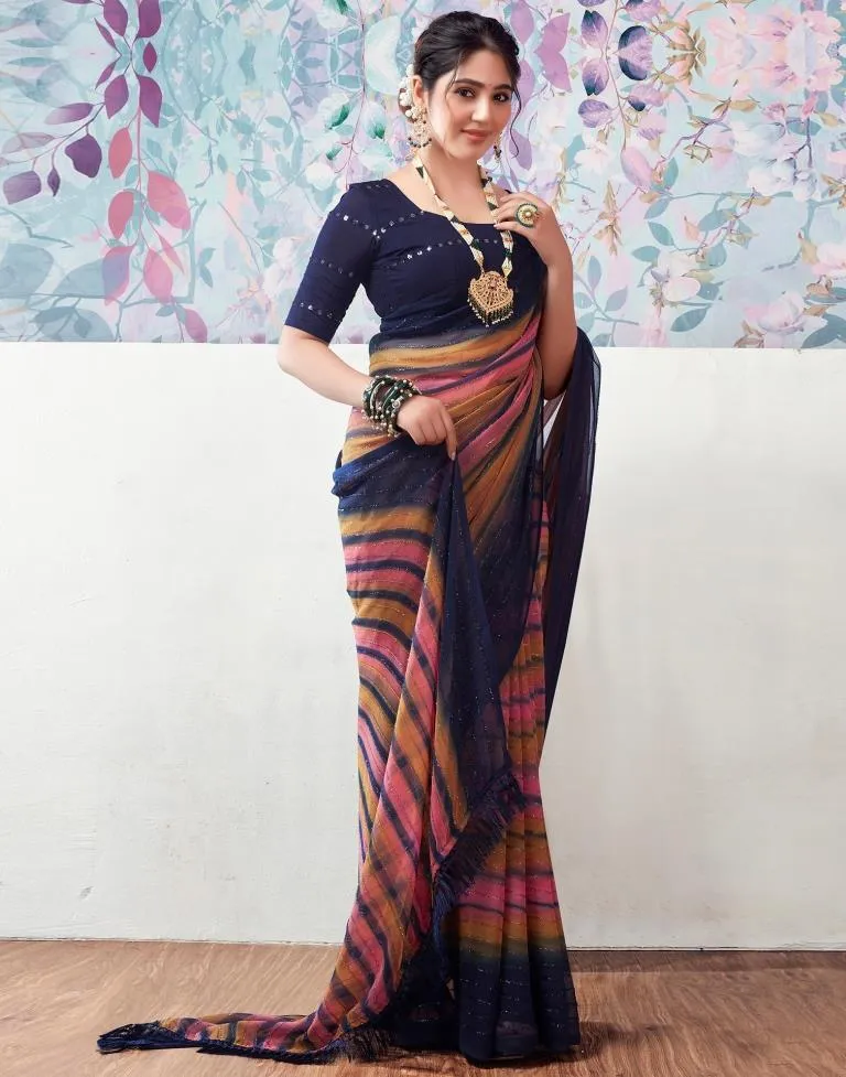 Navy Blue Georgette Printed Sarees