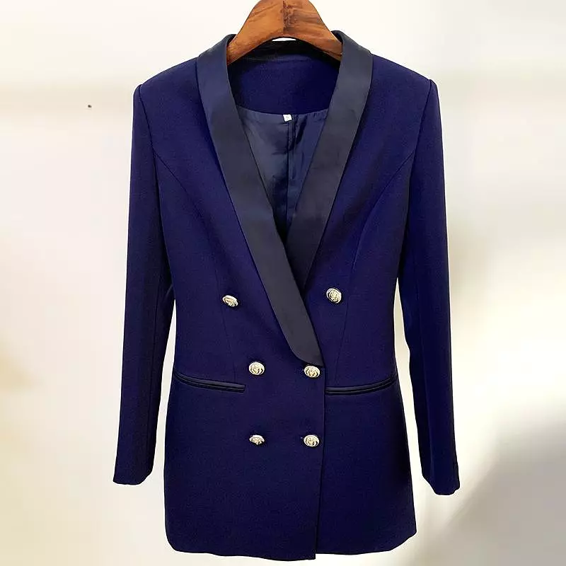 Navy Blue Tuxedo Blazer Women - Casual - Plain-Solid