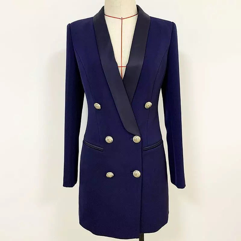 Navy Blue Tuxedo Blazer Women - Casual - Plain-Solid