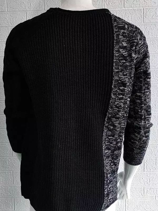 Patchwork Round Neck Pullover Men Sweater