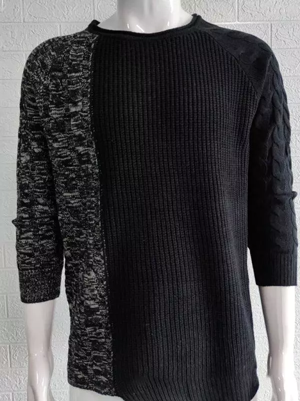 Patchwork Round Neck Pullover Men Sweater