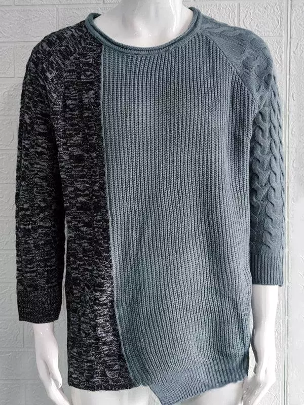 Patchwork Round Neck Pullover Men Sweater