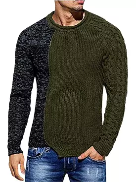 Patchwork Round Neck Pullover Men Sweater