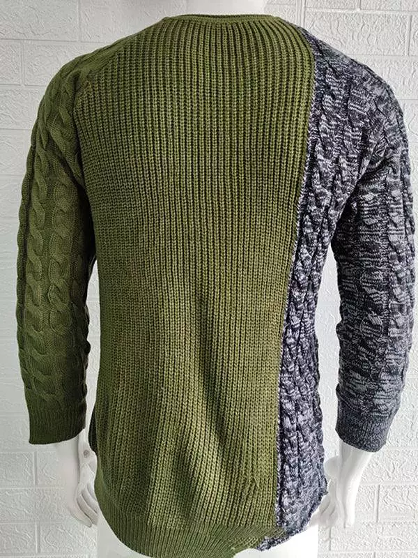 Patchwork Round Neck Pullover Men Sweater