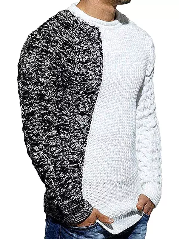 Patchwork Round Neck Pullover Men Sweater