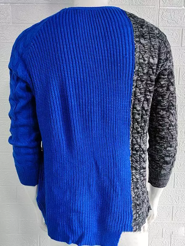 Patchwork Round Neck Pullover Men Sweater