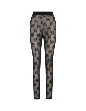 PHILIPP PLEIN Black Tulle Leggings Monogram